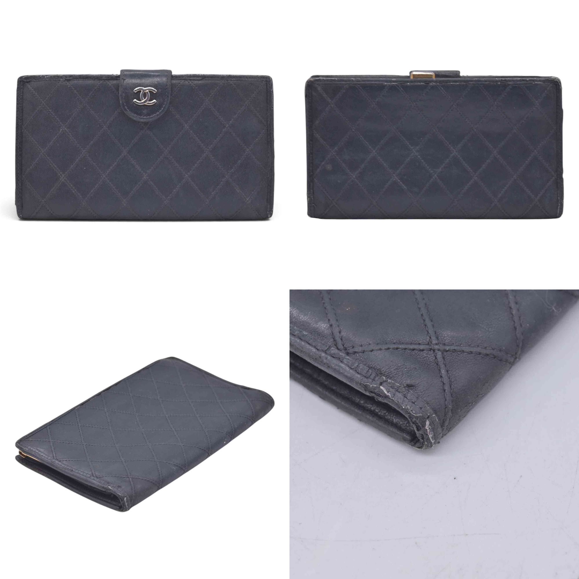 $950 CHANEL Black Quilted Leather Bifold Flap Wallet CONSIGNMENT 10021581