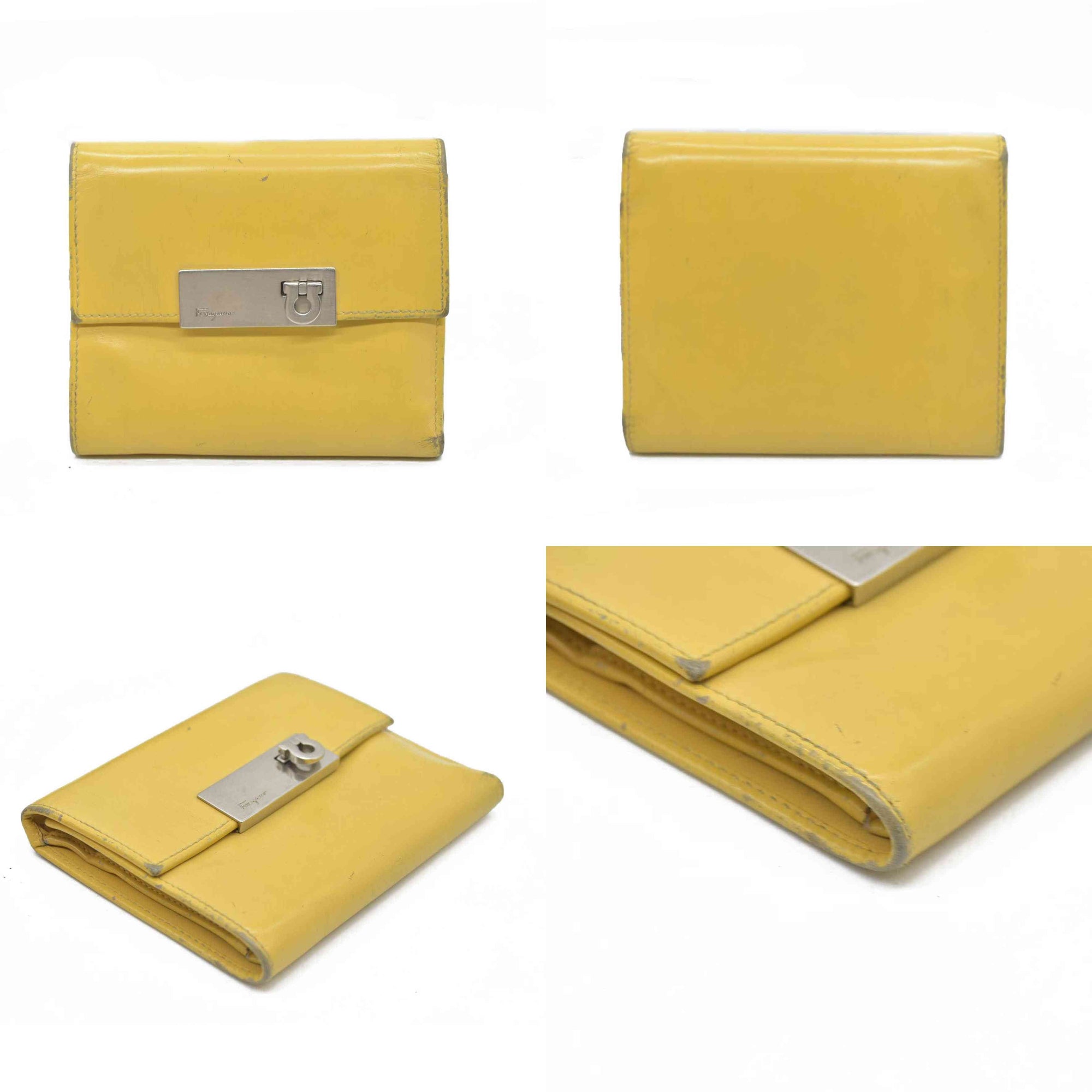 Salvatore Ferragamo Gancini Leather Trifold Wallet Yellow