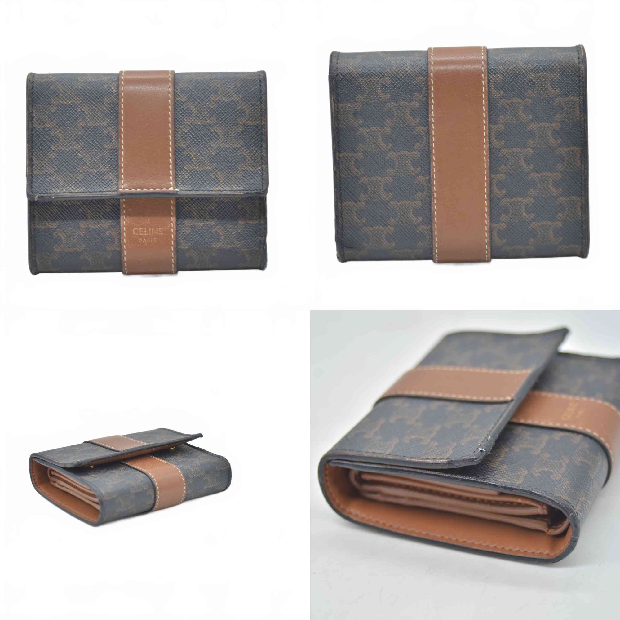 $690 Celine Triomphe Canvas Trifold Compact Wallet CONSIGNMENT