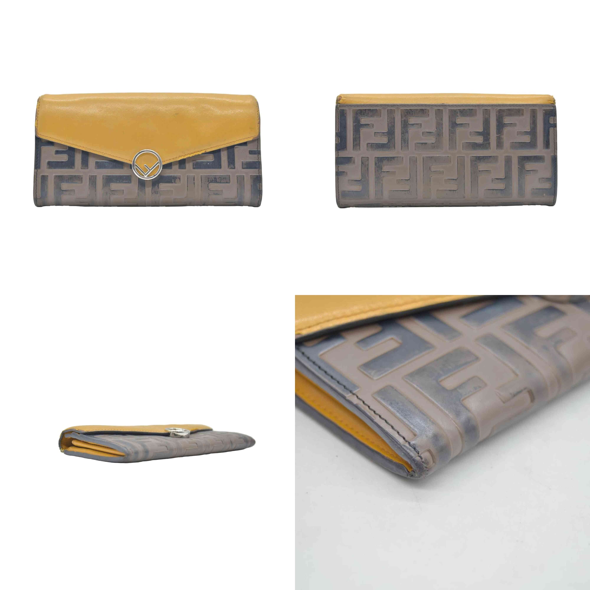 $890 Fendi Vitello Cruise F is Fendi Bi-Color FF 1974 Embossed Continental Envelope Wallet Maya Yellow