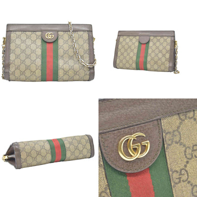 $2050 CONSIGNMENT GUCCI GG Supreme Monogram Web Small Ophidia Chain Shoulder Bag Brown