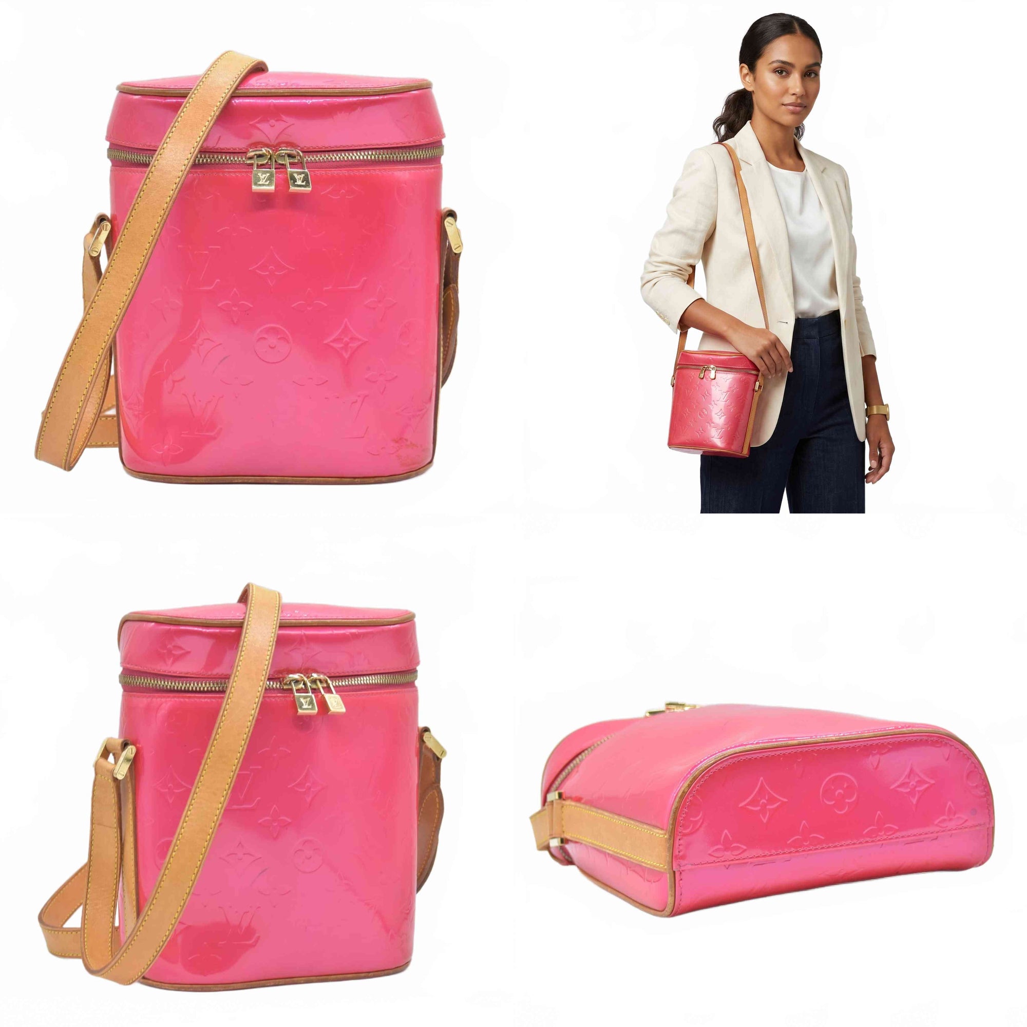 $995 2003 Louis Vuitton Fuchsia Monogram Vernis Vertical Sullivan Bag CE0013