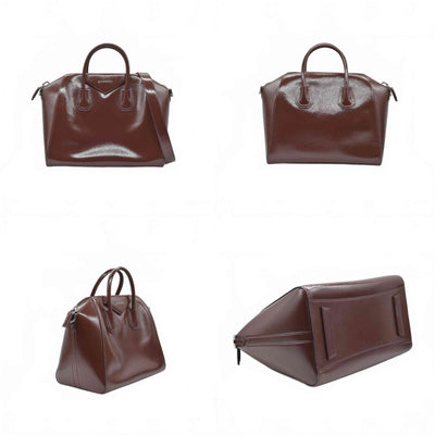 $2750 Givenchy Medium Antigona Satchel in Brown Glazed Patent Leather with Silver Hardware