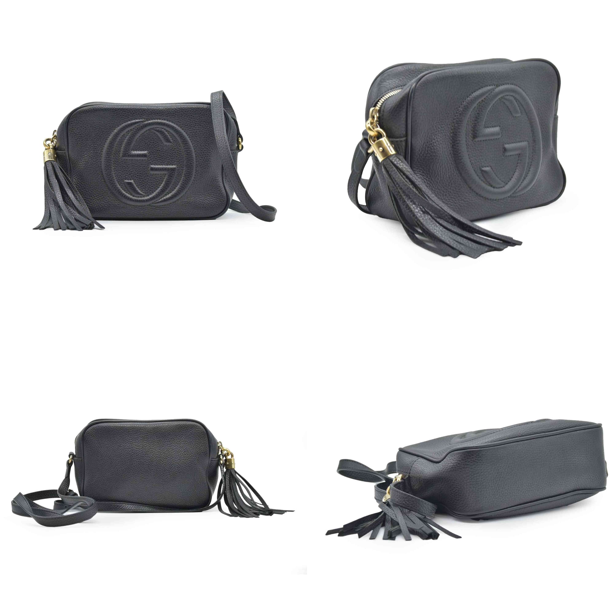 $1490 Gucci Pebbled Calfskin Small Soho Disco Bag Black
