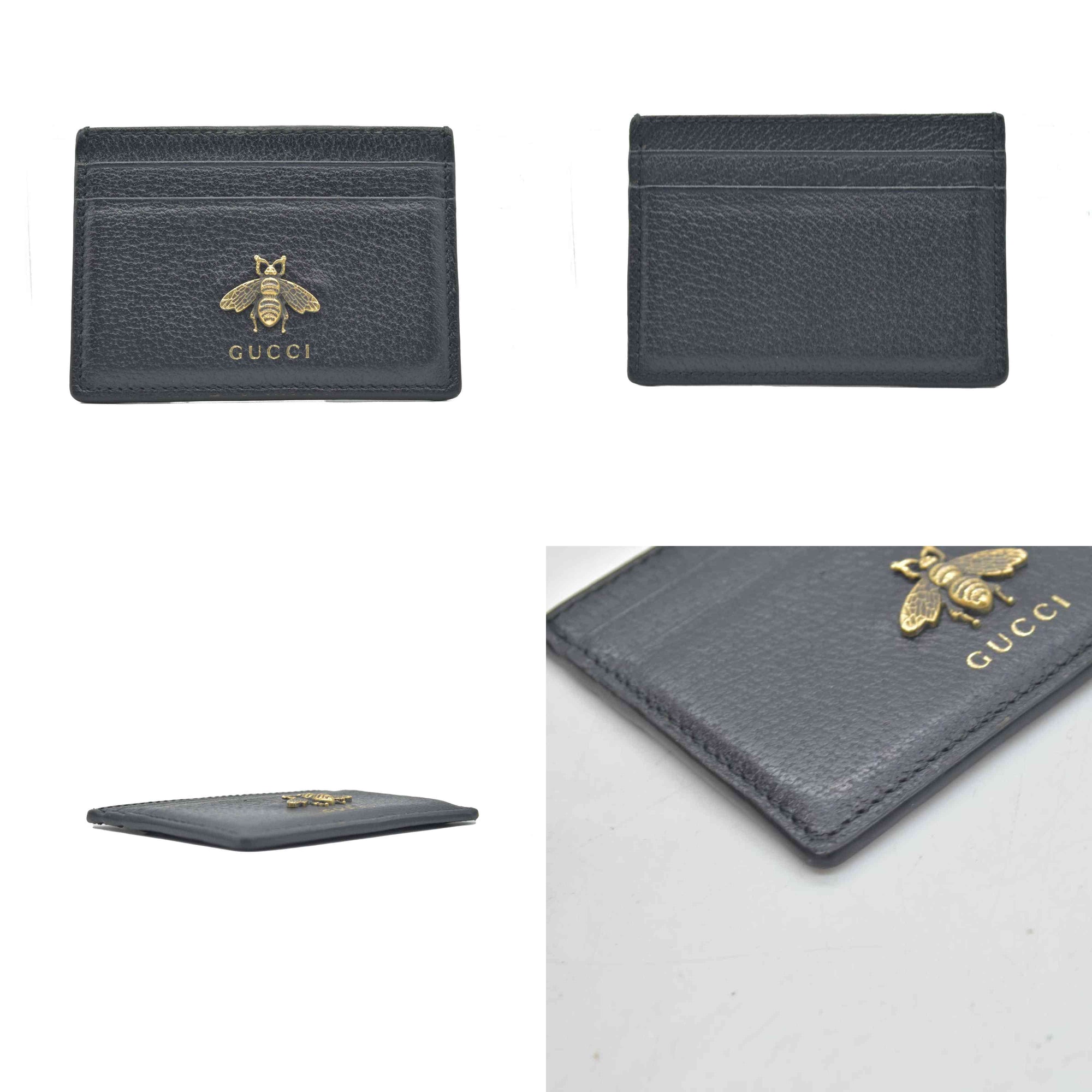 Gucci Pebbled Calfskin Animalier Card Holder Black CONSIGNMENT
