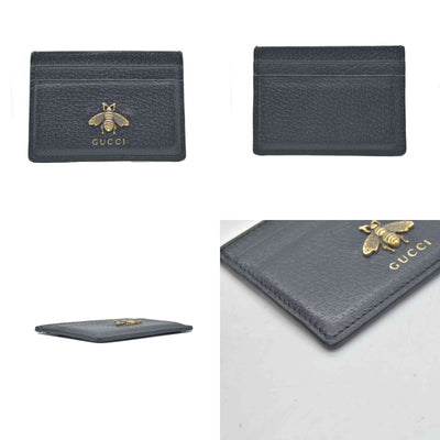 Gucci Pebbled Calfskin Animalier Card Holder Black CONSIGNMENT
