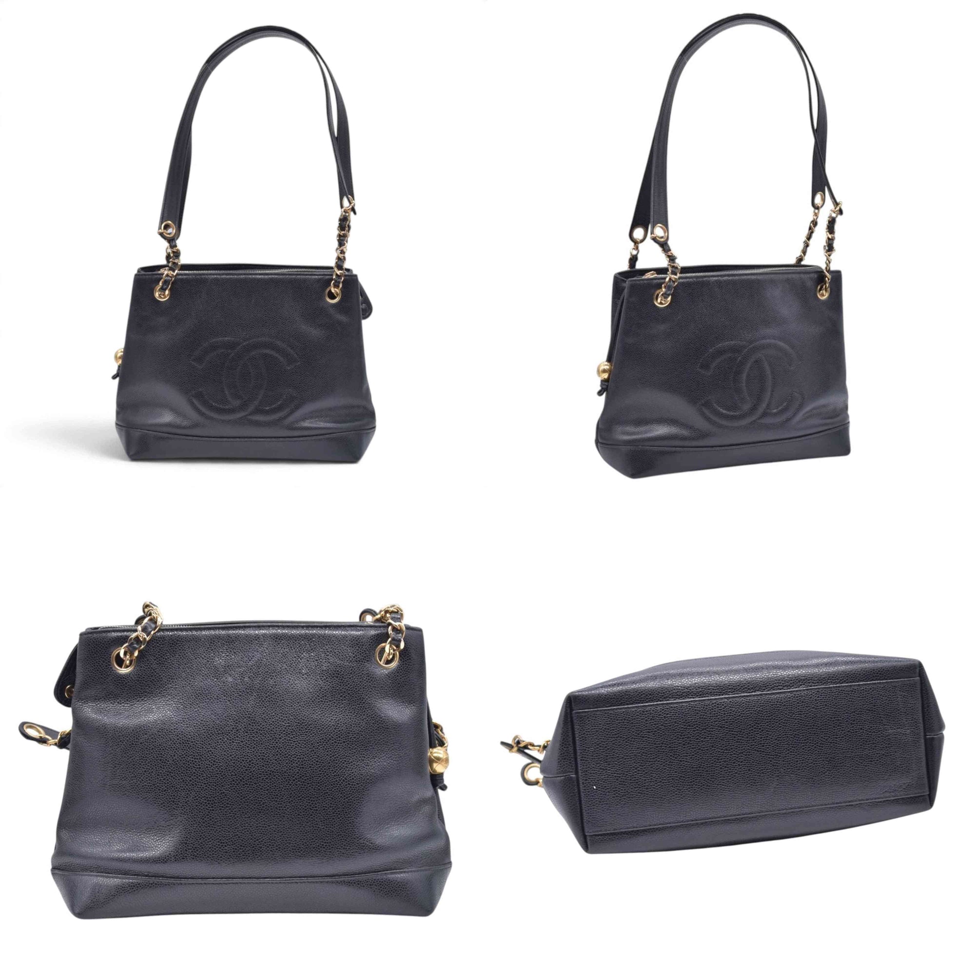 $2800 CHANEL Black Caviar Leather Embossed CC Medallion Tote CONSIGNMENT 10021432