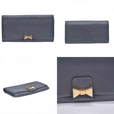 $690 Chloe Ribbon Leather Long Bifold Wallet Purse Black