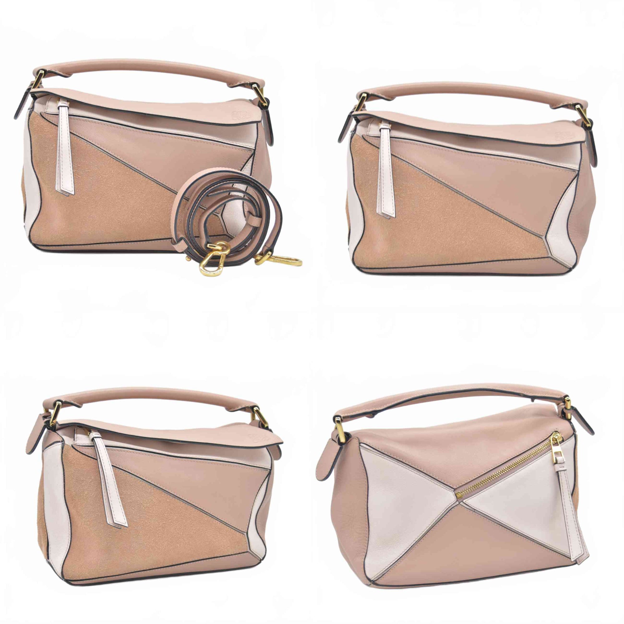 $3850 2017 Loewe Calfskin Suede Small Puzzle Bag Blush