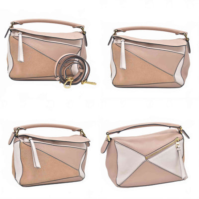 $3850 2017 Loewe Calfskin Suede Small Puzzle Bag Blush