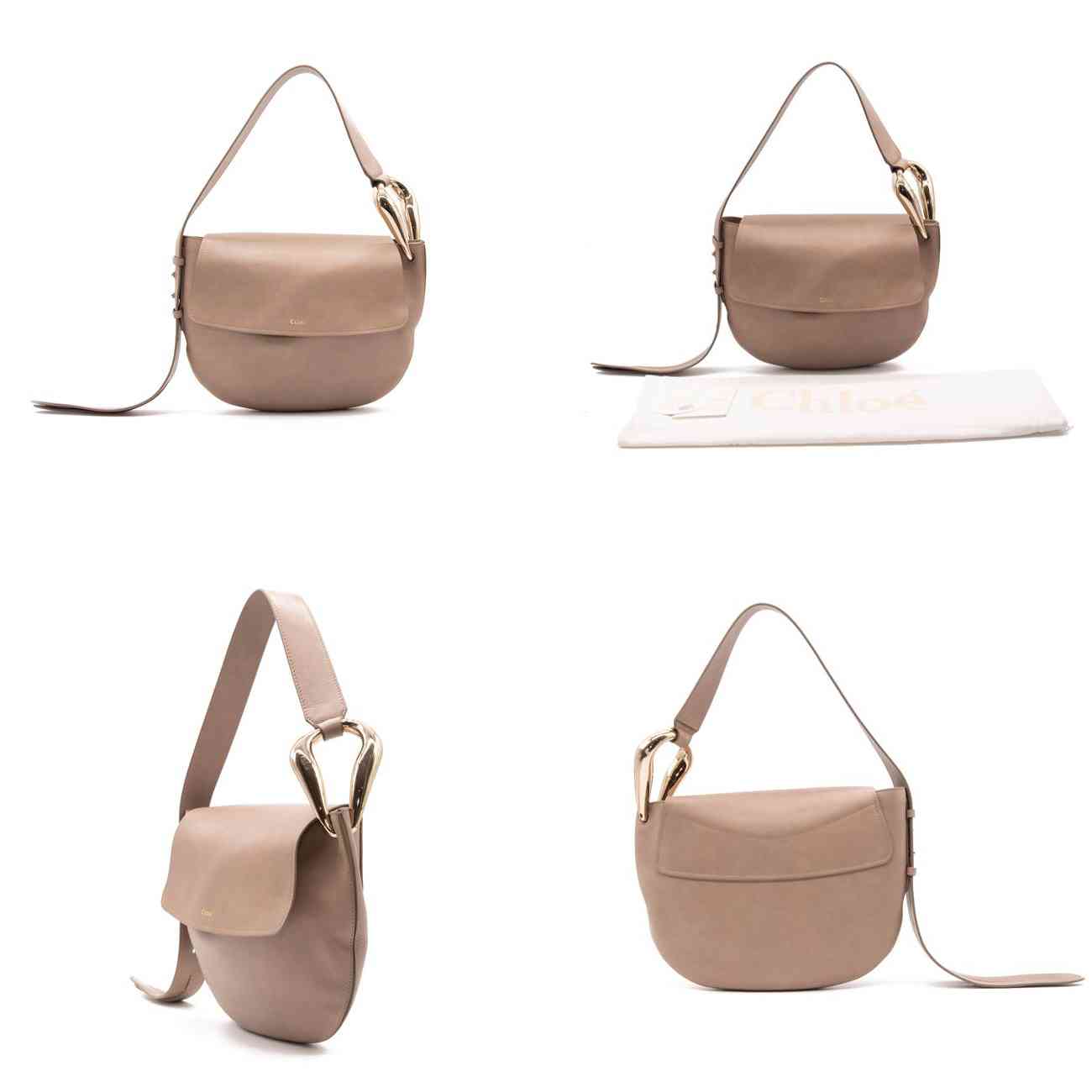 NEW Chloe Hobo Kiss Motty Grey Beige Leather Shoulder Bag