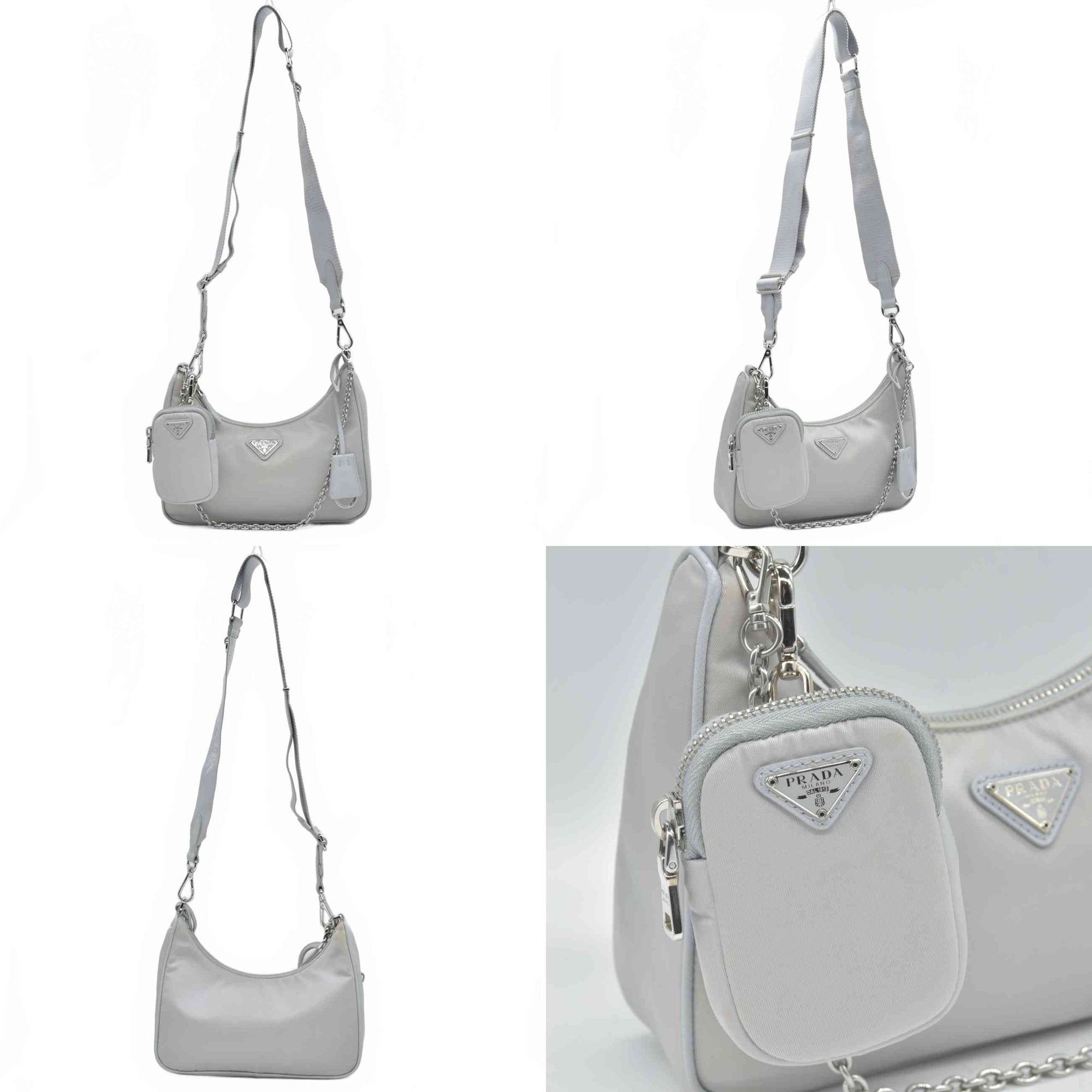$2250 Prada Nylon Re-Edition 2005 Shoulder Bag Silver 10020038
