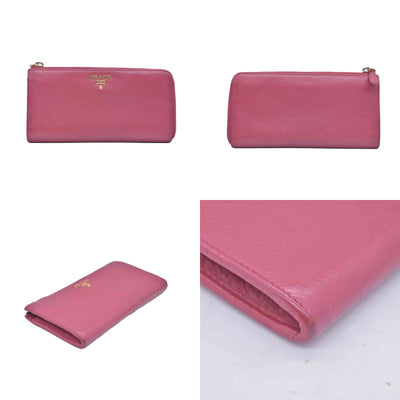 $680 PRADA Vitello Phenix L-Zip Continental Wallet Peonia CONSIGNMENT