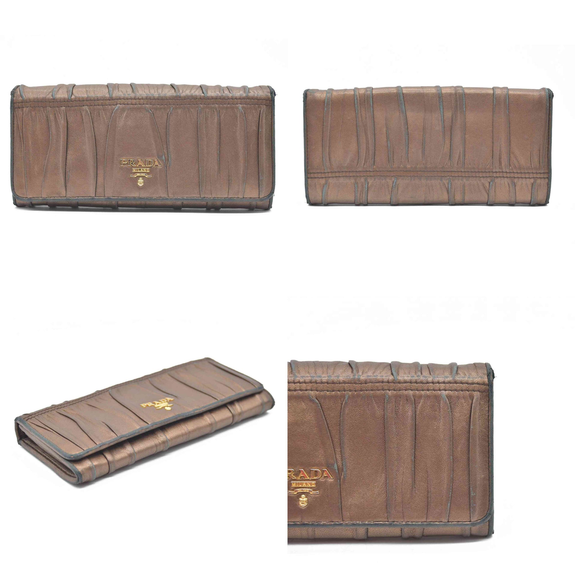 Prada Brown Nappa Gaufre Leather Continental Wallet