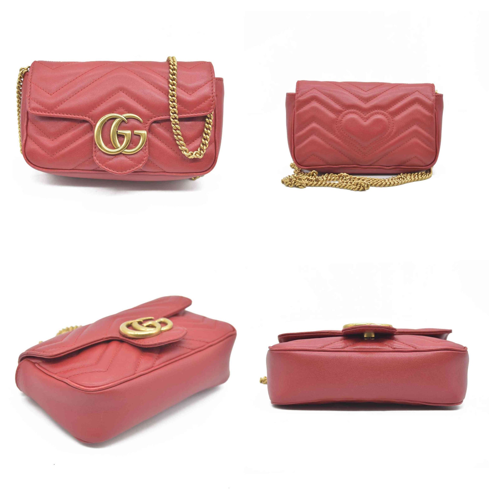 $1550 Gucci Leather Marmont Super Mini Red