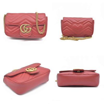$1550 Gucci Leather Marmont Super Mini Red