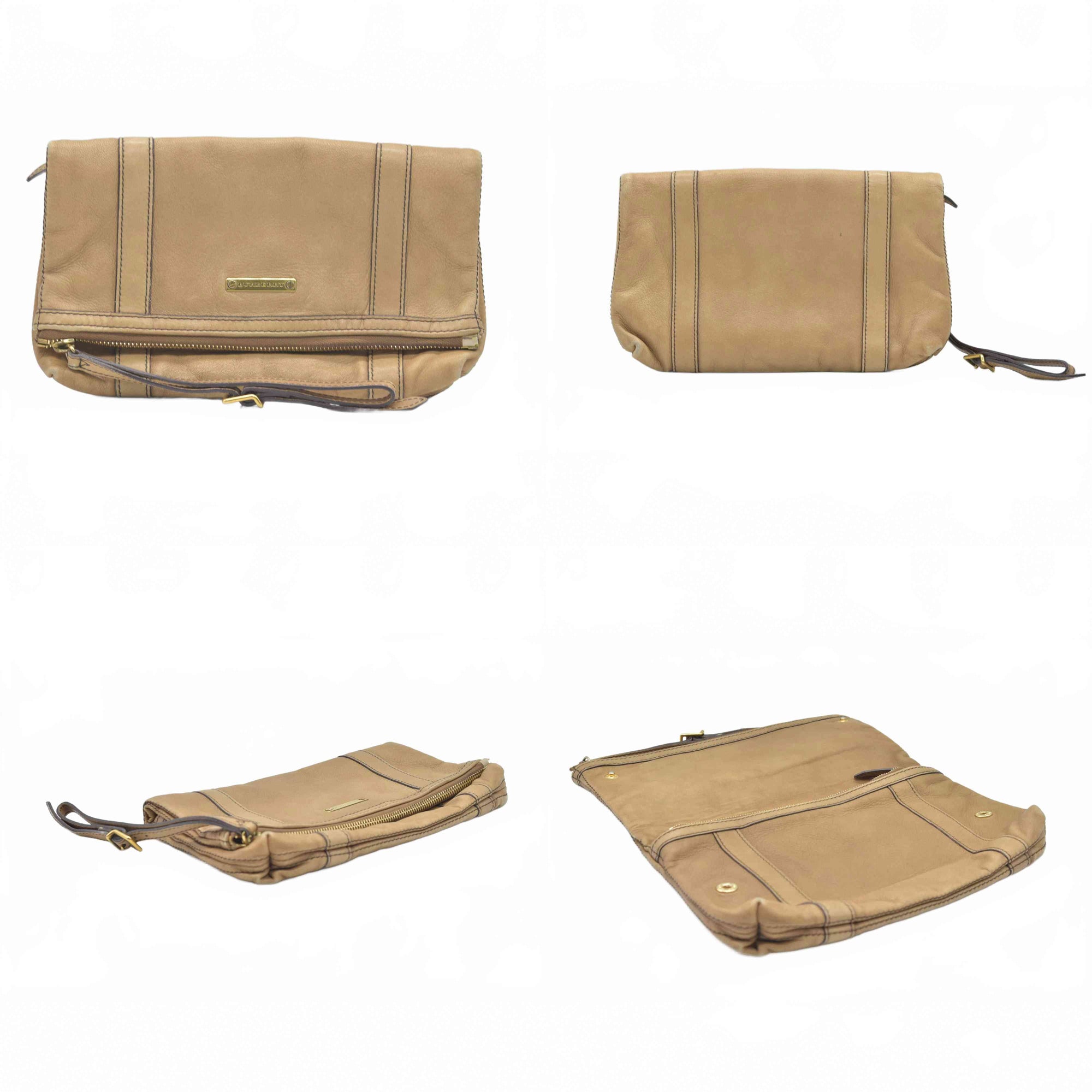 $990 Burberry  Leather Fold Over Wristlet Clutch CONSIGNMENT