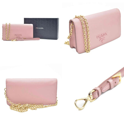 Prada  Saffiano Cahier Chain Wallet Petalo