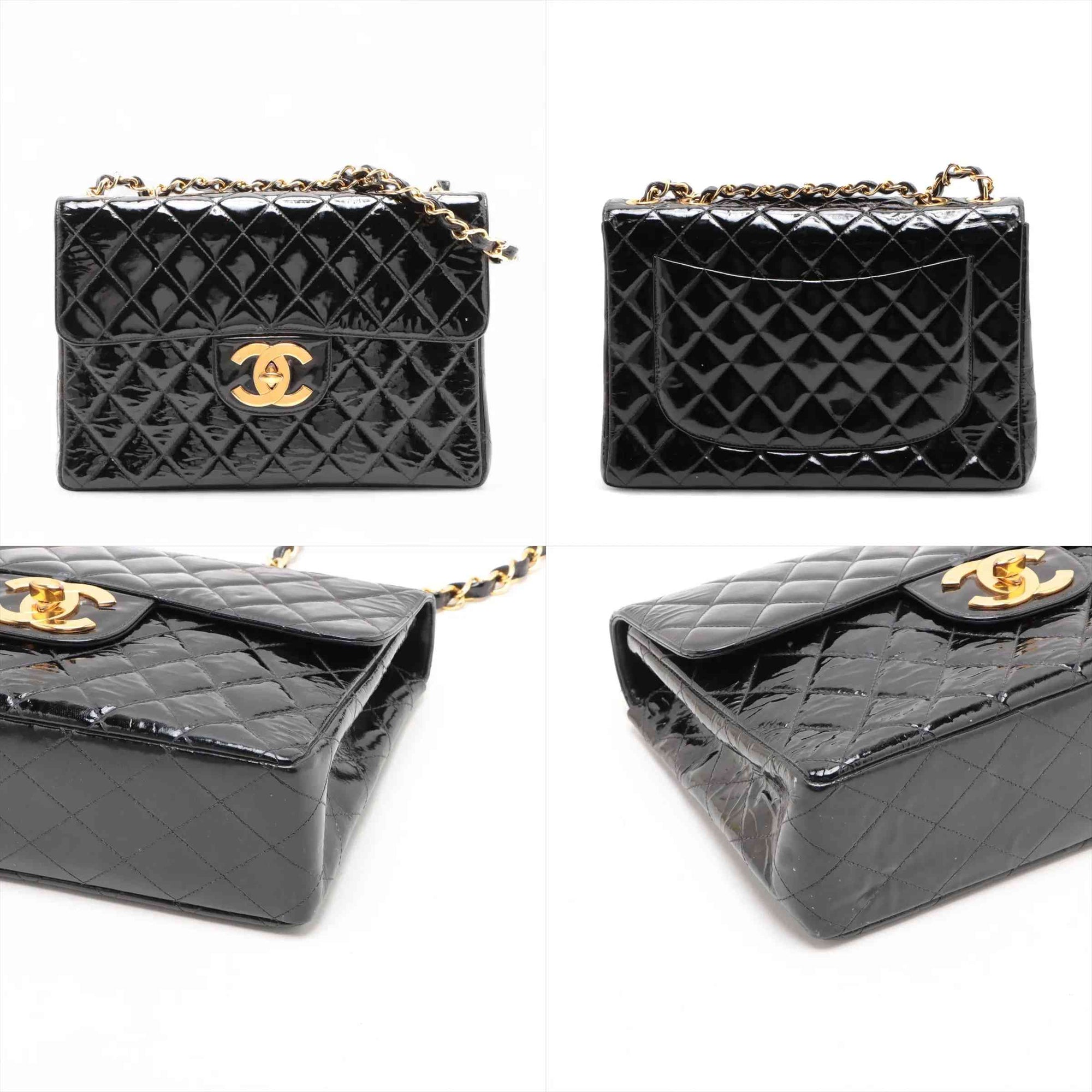 $12800 Chanel Patent Quilted XL Jumbo Single Flap Black