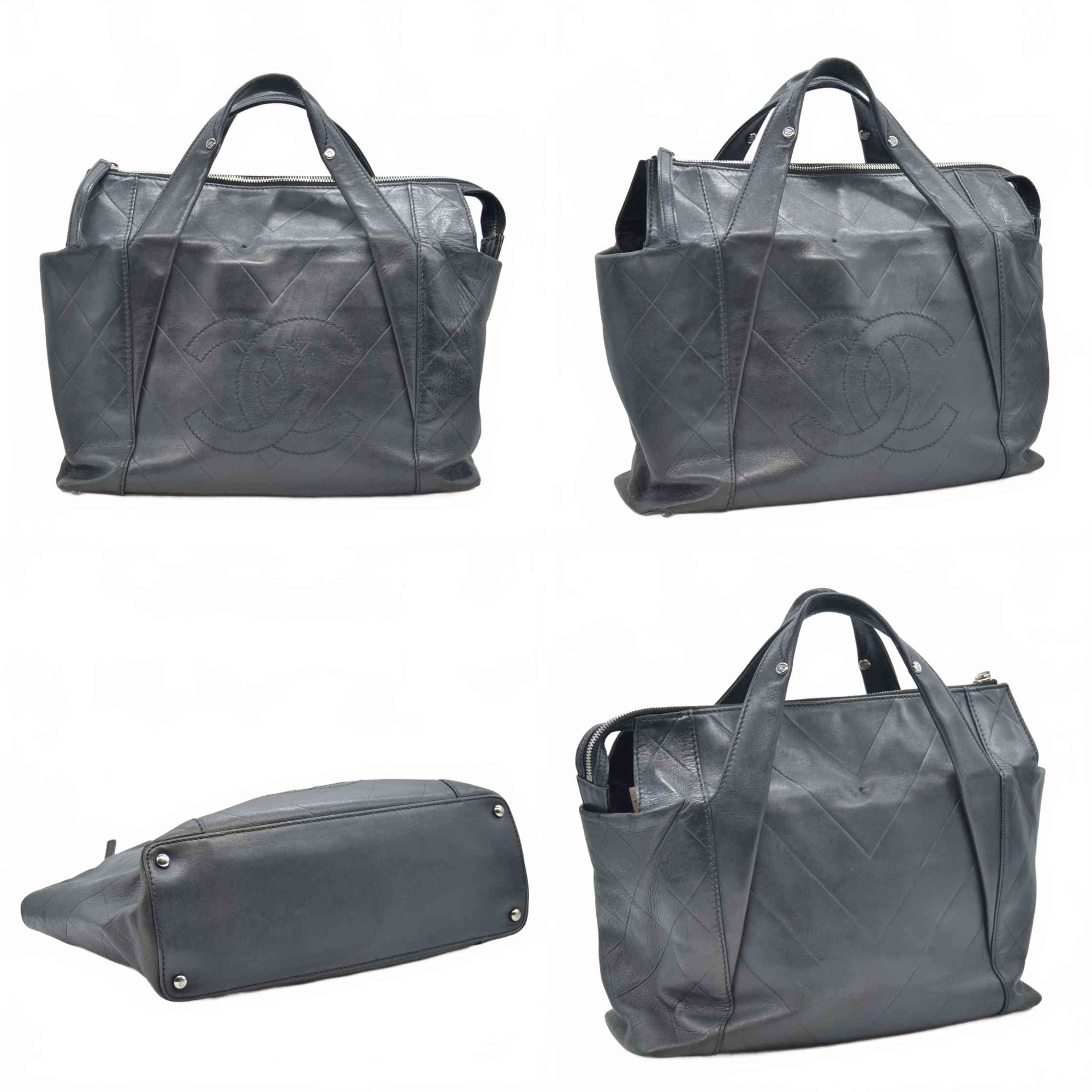 $3500 2006 Chanel Calfskin Chevron CC All Day Long Tote Black 10020302