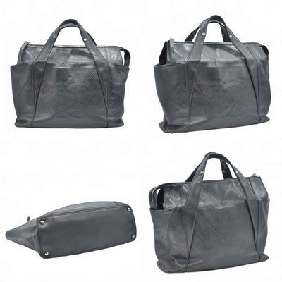 $3500 2006 Chanel Calfskin Chevron CC All Day Long Tote Black 10020302