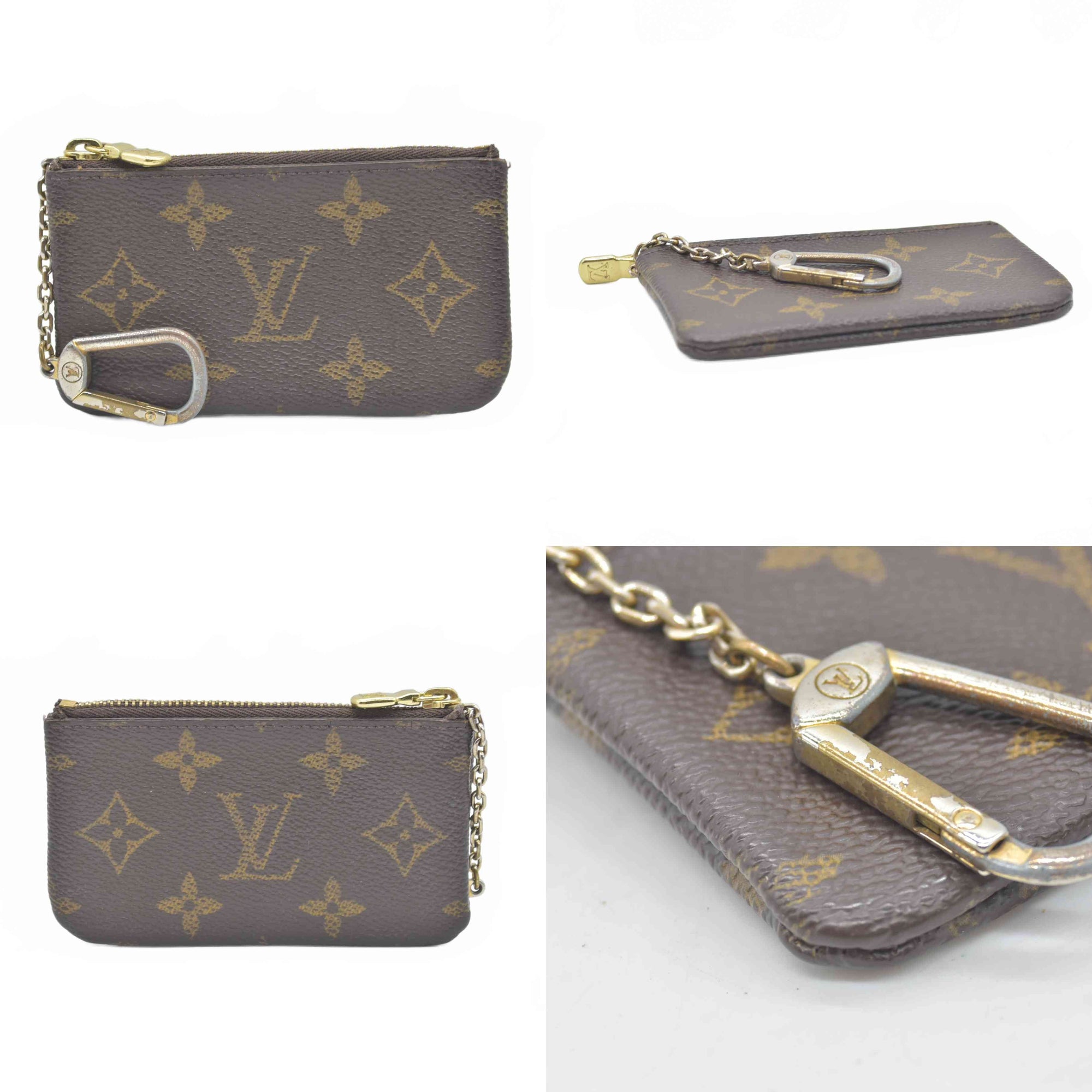 $345 Louis Vuitton Monogram Pochette Cles Wallet Coin Purse Brown