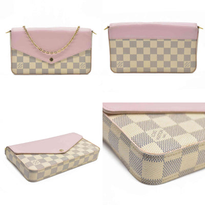 AUCTION $1720 Louis Vuitton  Damier Azur Calfskin Pochette Felicie Eau De Rose