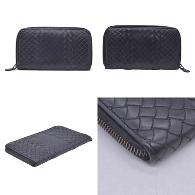 $850 BOTTEGA VENETA Bottega Veneta Black Intrecciato Long Zip Wallet CONSIGNMENT 10021571