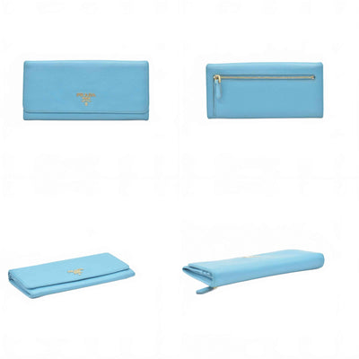 Prada Saffiano Metal Continental Flap Wallet Blue CONSIGNMENT