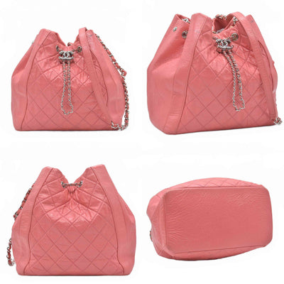 $4500 Chanel Pink CC Chain Drawstring Bucket Bag Leather