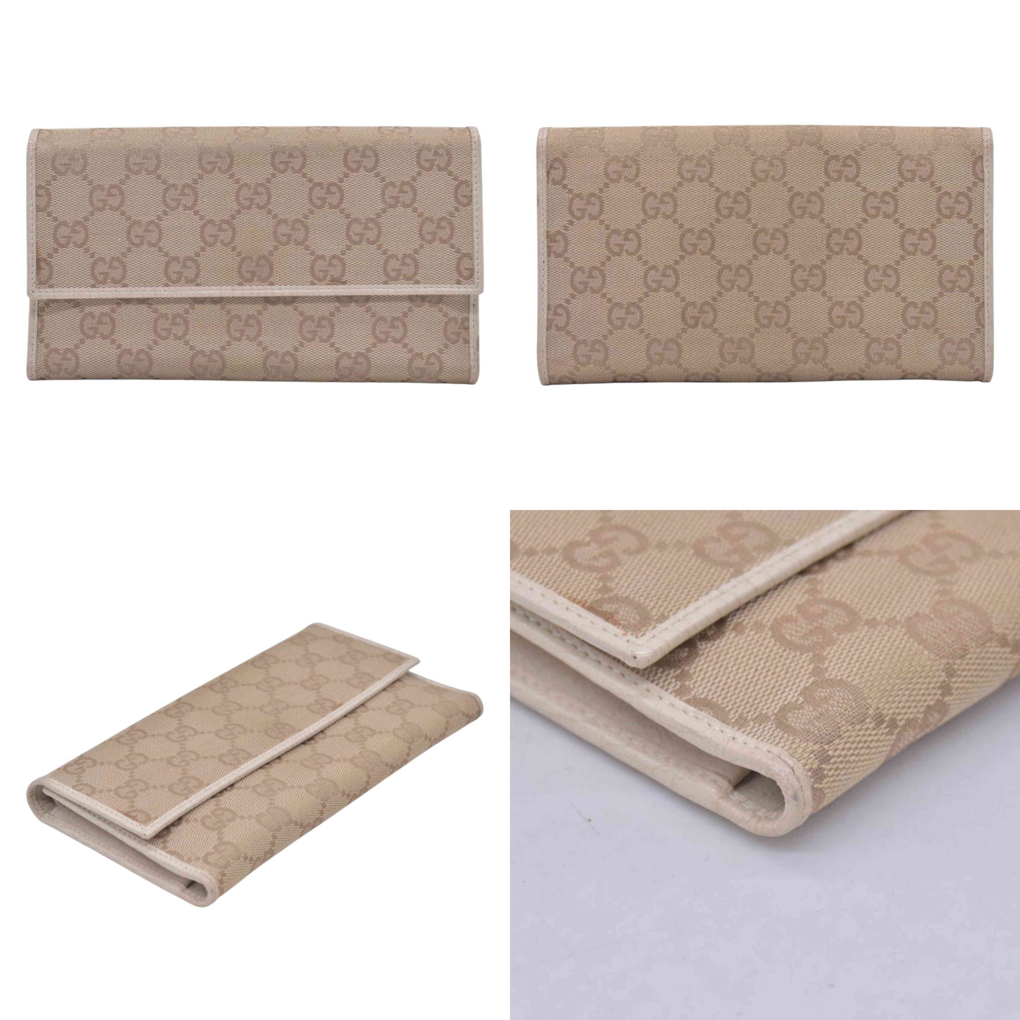 $520 GUCCI GG Canvas Continental Flap Wallet Beige CONSIGNMENT 10021578
