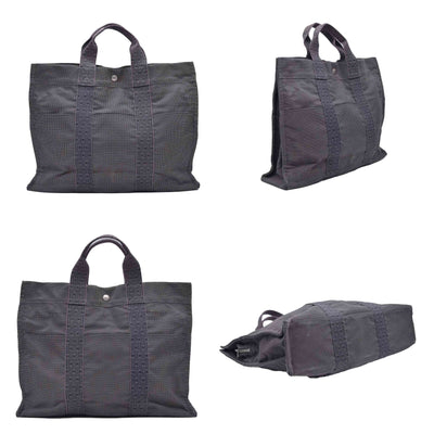 $850 HERMES Toile Herline Tote MM Grey CONSIGNMENT 10021184