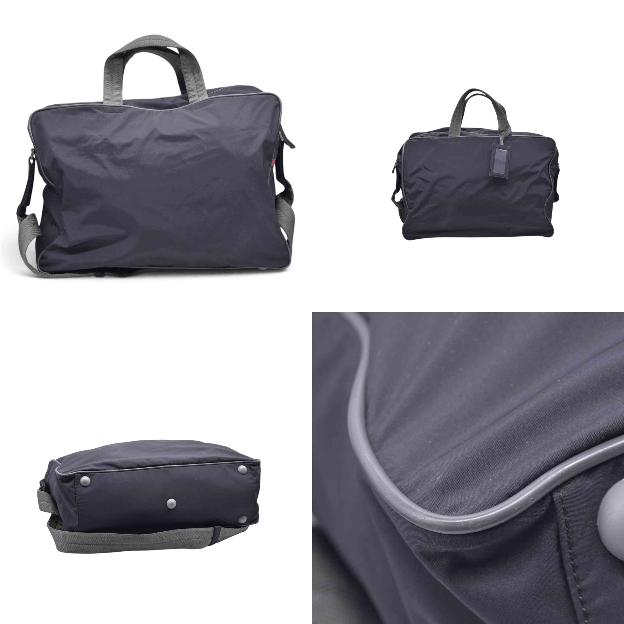 $850 PRADA Linea Rossa Nylon Briefcase Laptop Bag Charcoal Grey CONSIGNMENT 10021198