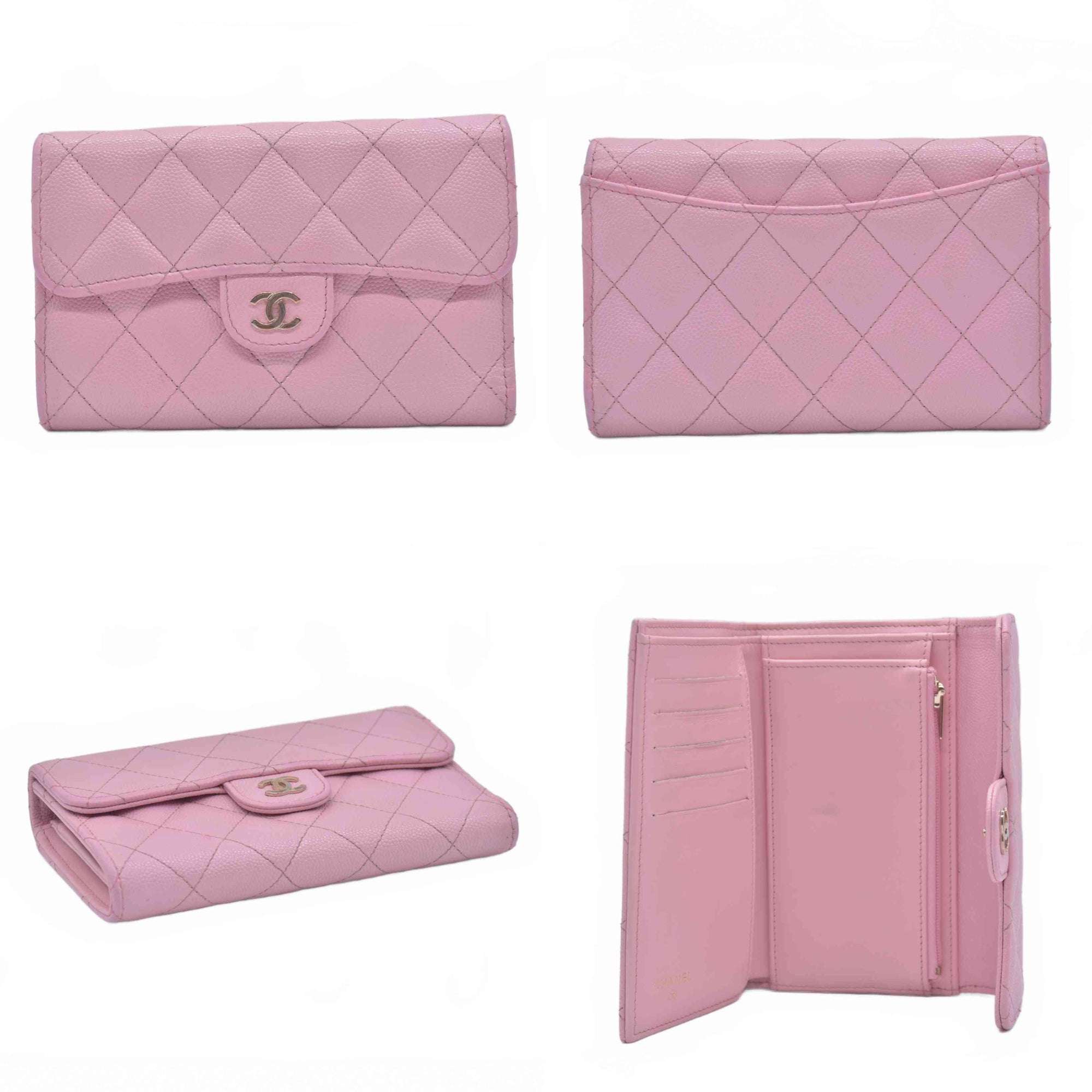 $1475 Chanel 2021-2022 Pink Quilted Caviar Leather Medium Flap Wallet 10021116