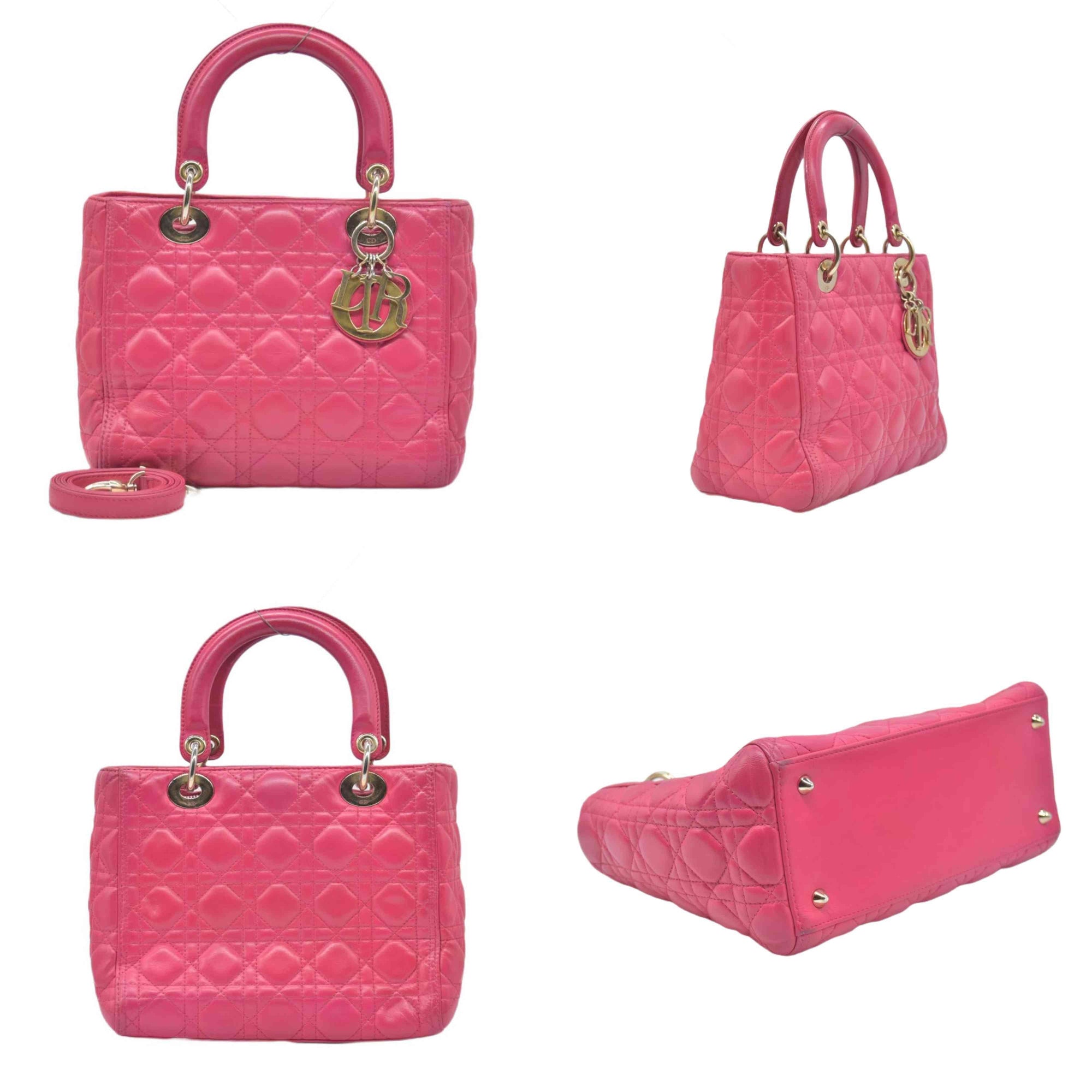 $6700 Christian Dior Lambskin Cannage Medium Lady Dior Fuchsia