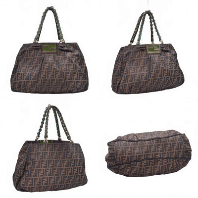 $1435 Fendi Zucca Patent Mia Tote Tobacco CONSIGNMENT