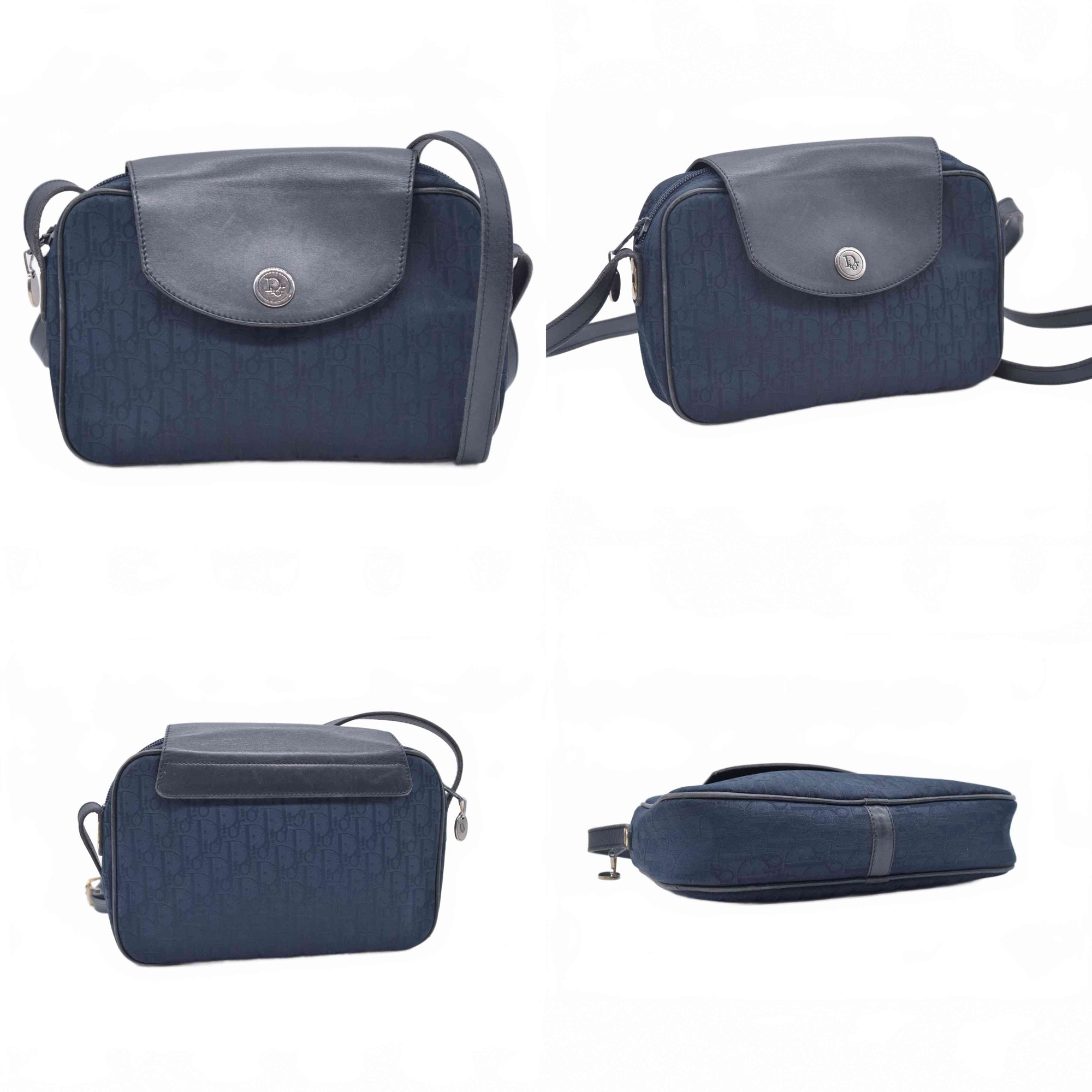 $1250 Christian Dior Oblique Trotter Canvas Leather Shoulder Bag
