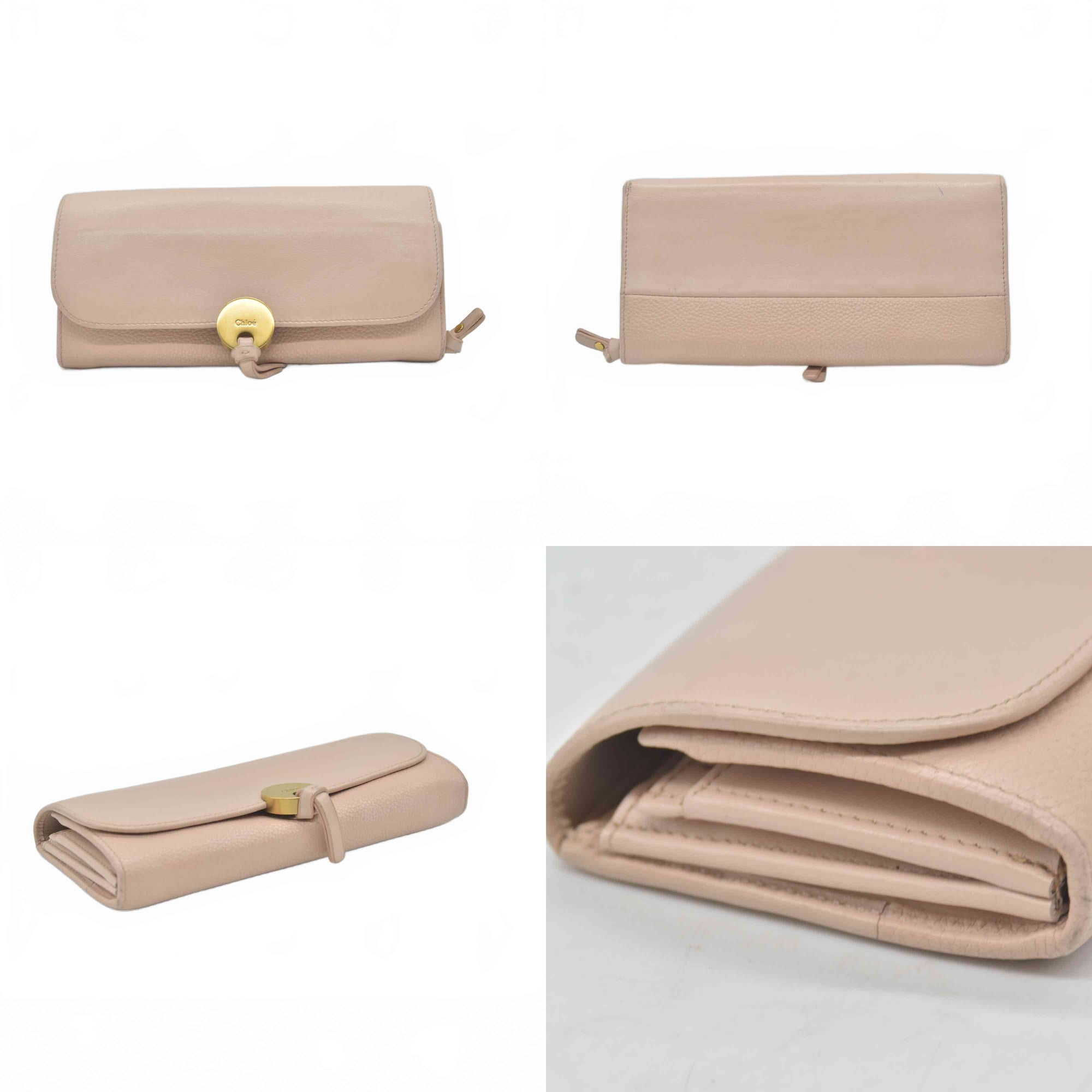 $525 2018 Chloe Indy Leather Long Bifold Wallet Purse Pink