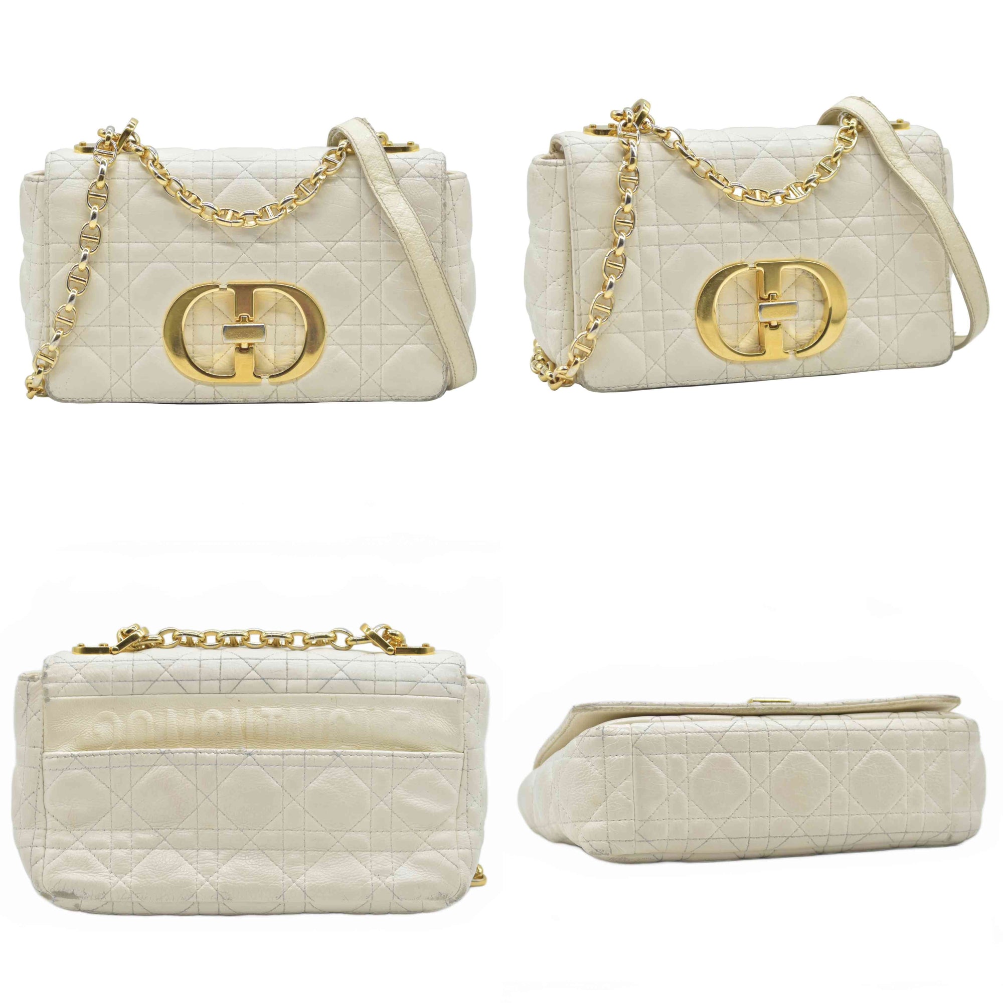 $4400 Christian Dior Lambskin Cannage Small Caro Bag Ivory