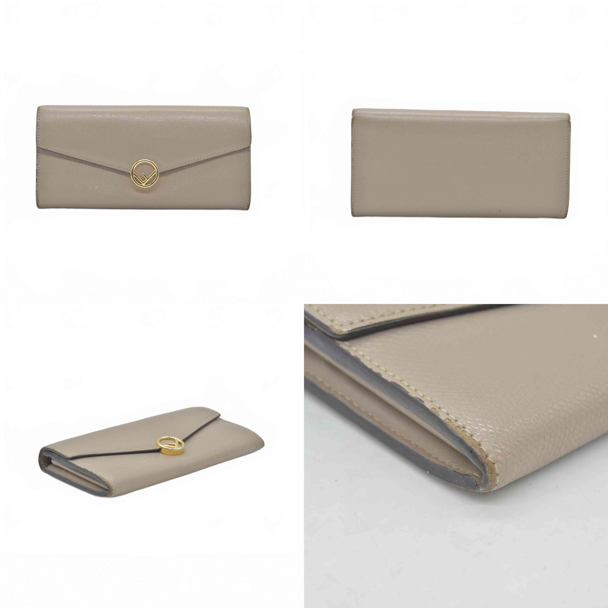 $850 Fendi Fendi Taupe Leather F Fendi Continental Wallet CONSIGNMENT