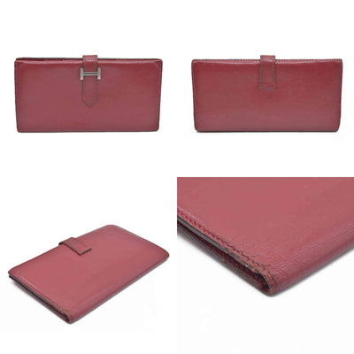 AUCTION $1570 Hermes Epsom Bearm Souffle Bifold Wallet Burgandy