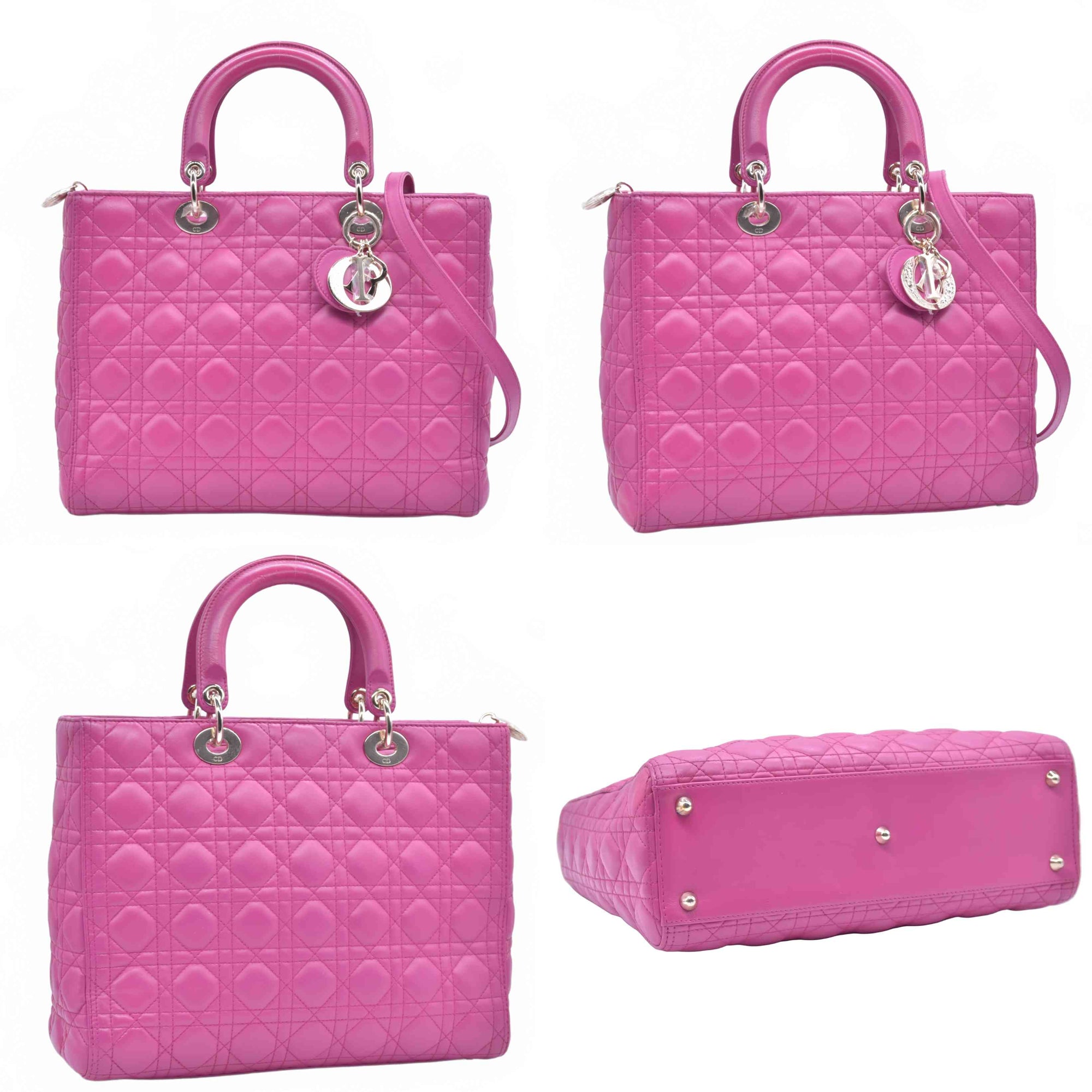 $7000 Damaged Christian Dior Lambskin Cannage Large Lady Dior Fuchsia CONSIGNMENT