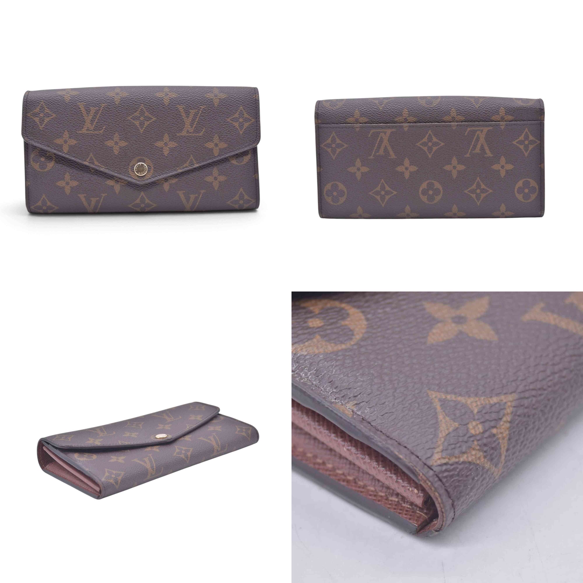 $790 LOUIS VUITTON Monogram Envelope Portefeuille Sarah Wallet Brown 10021369