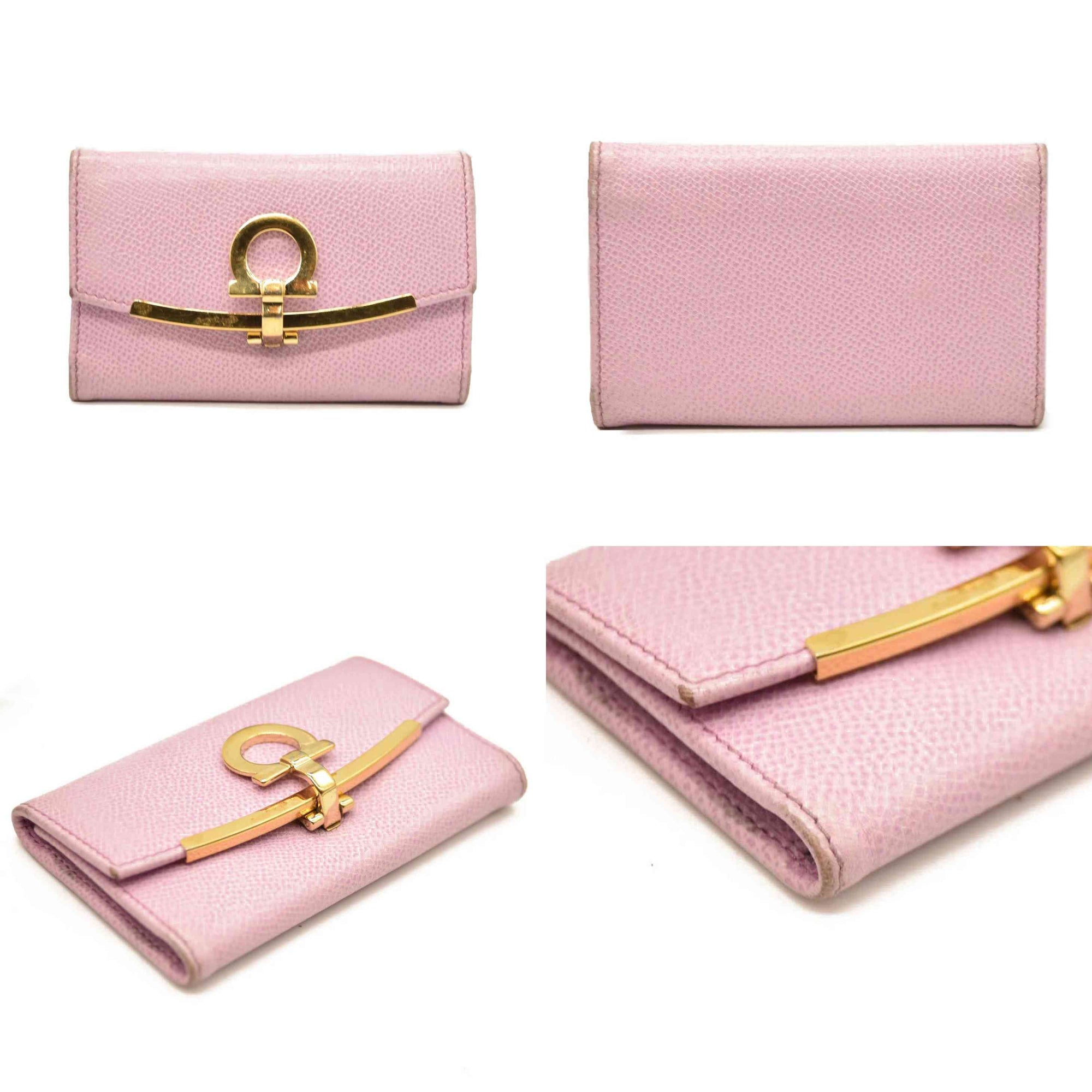 Salvatore Ferragamo Gancini Leather 6 Ring Key Case Pink
