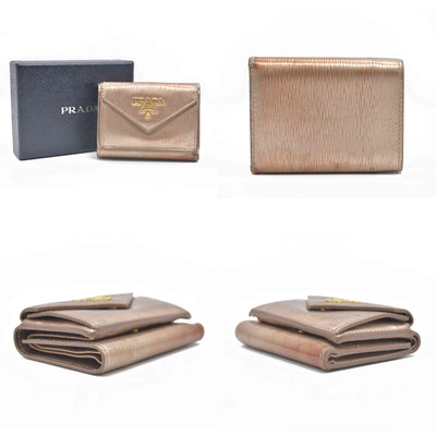 Prada Small Saffiano Vitello Move Leather Compact Wallet rose gold