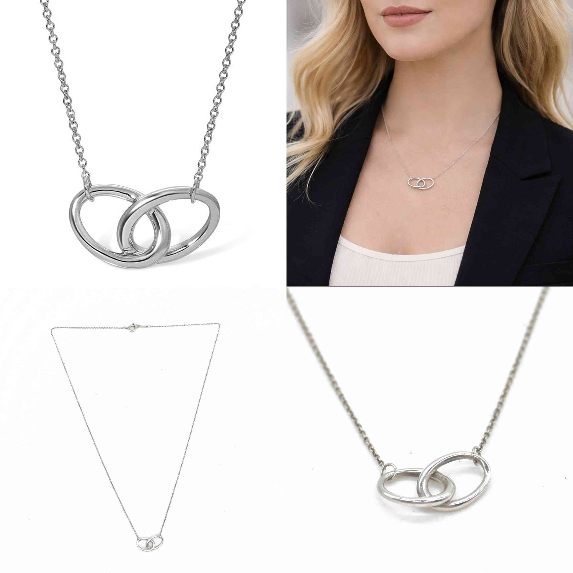 $400 Tiffany & Co. Infinity Necklace Sterling Silver Elsa Peretti Interlocking Ovals Pendant Necklace