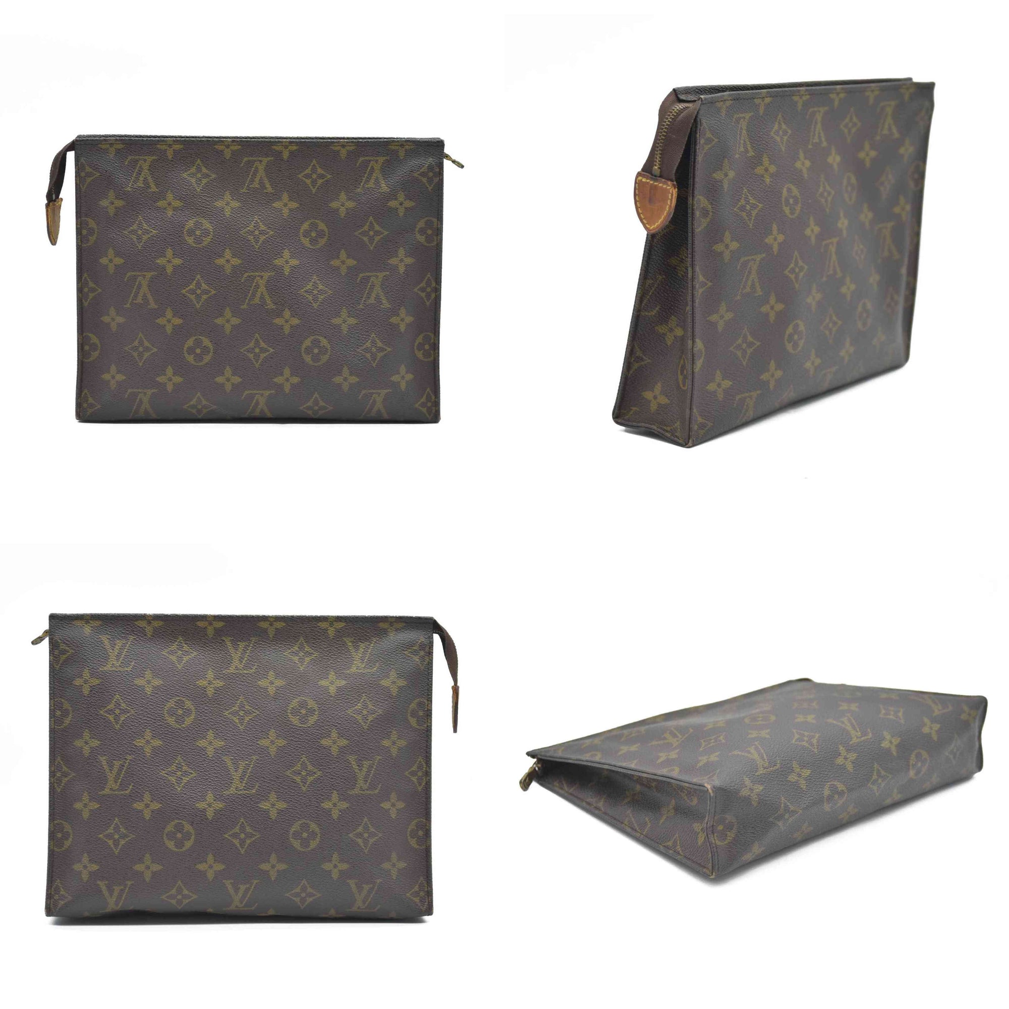 Louis Vuitton Monogram Poche Toilette 26 Cosmetics Pouch Purse Brown 882TH