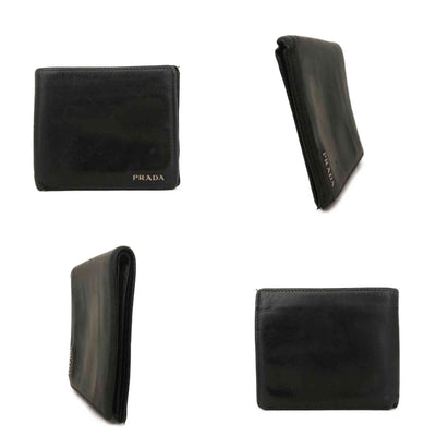 $650 PRADA Vitello Move Logo Bifold Wallet Black