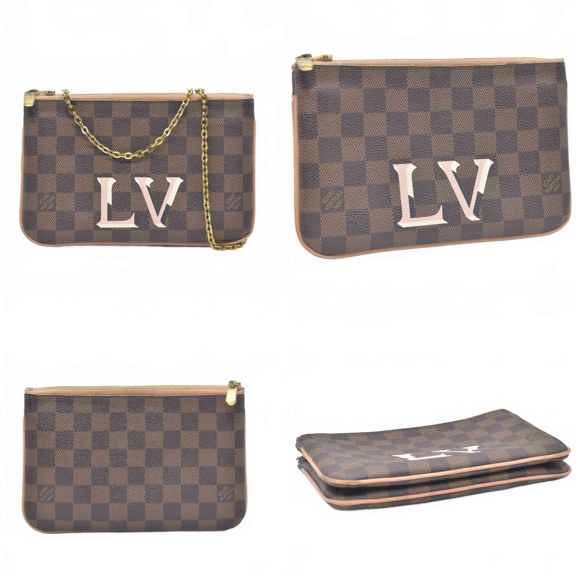 $1420 2020 Louis Vuitton Double Zip Pochette Damier Ebene MI0220 10020365
