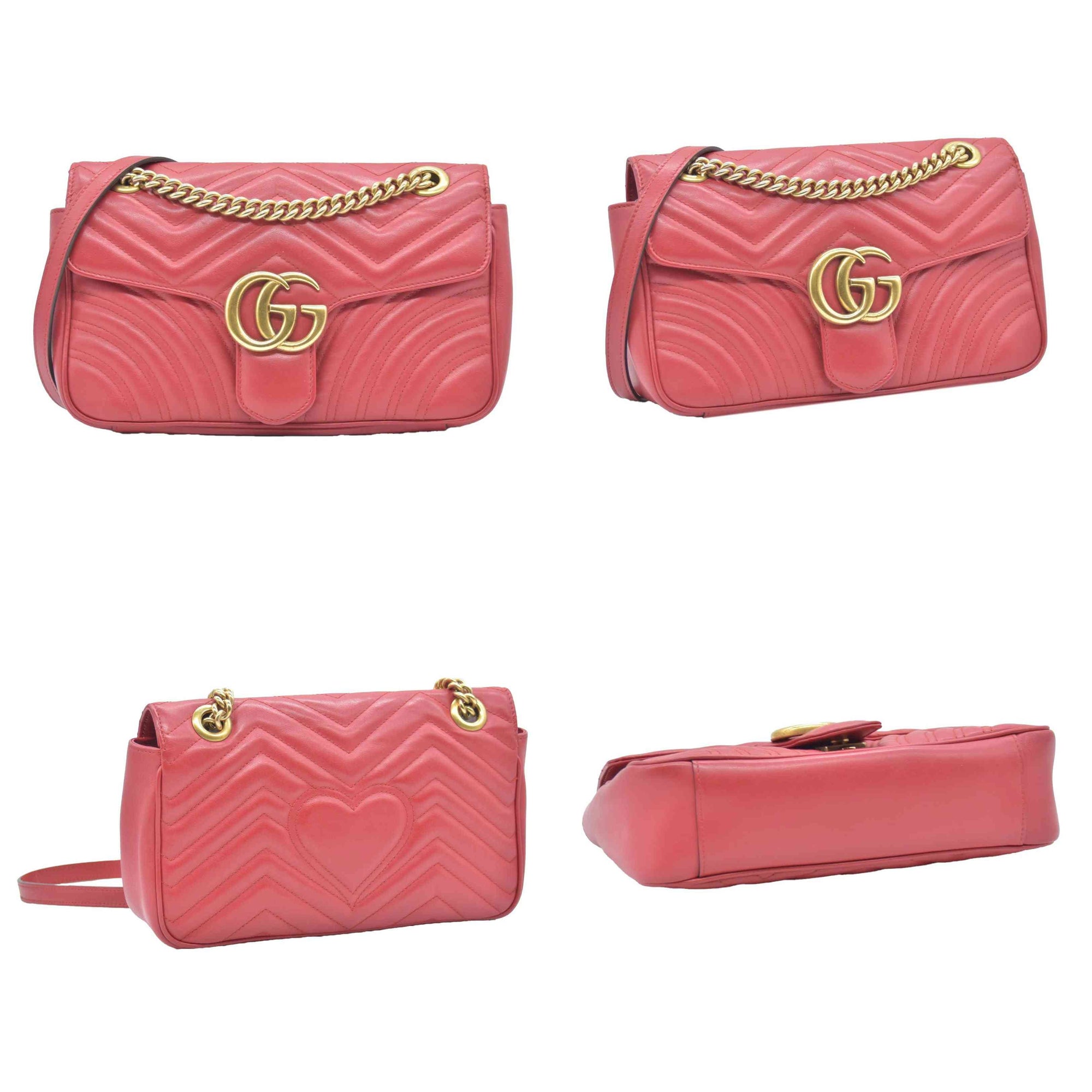 $2850 Gucci Calfskin Matelasse Small GG Marmont Shoulder Bag Red CONSIGNMENT